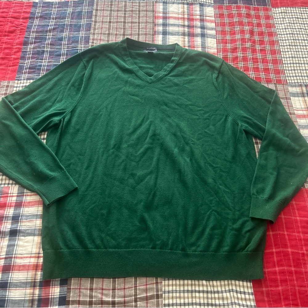 Mens Lands’ End green v neck sweater XXL
